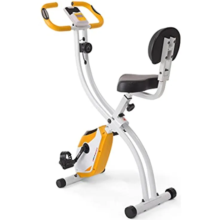 Ultrasport F-Bike 200B, Fahrradtrainer, faltbarer Heimtrainer, mit Rückenlehne, LCD Trainingscomputer, maximales Benutzergewicht 110 kg, Herzfrequenzmessung, 8 Widerstandsstufen, Orange/Weiß