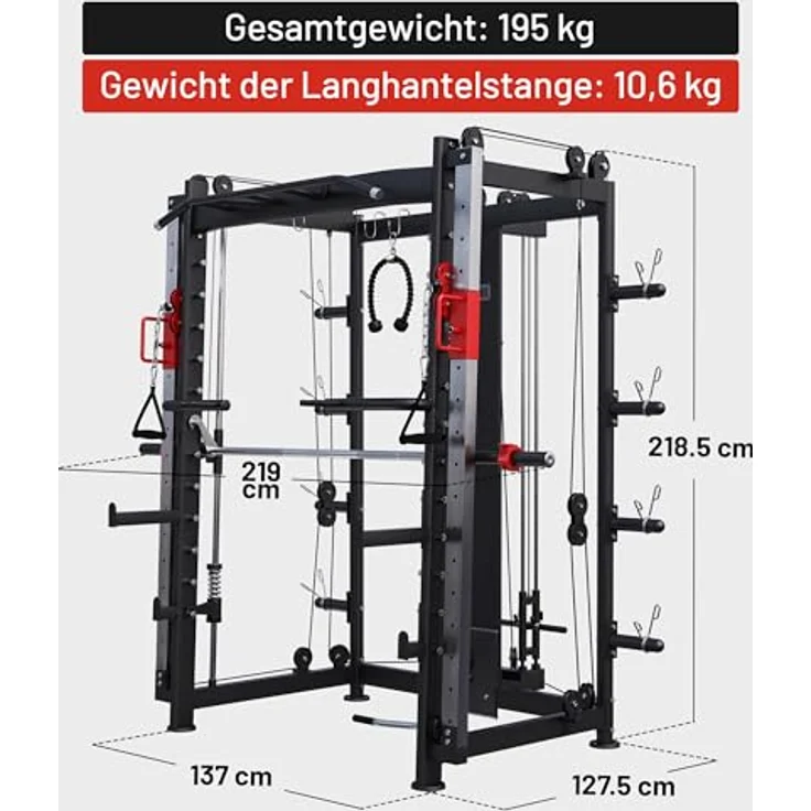 GORILLA SPORTS Kraftstation Power Rack Smith Machine - Multifunktionales Heimfitnessgerät, hohe Belastbarkeit, robustes Design, schwarz – Bild 11