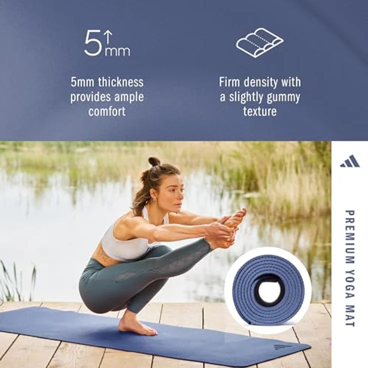 adidas Unisex-Adult Premium Yoga Matte, 5mm dicke TPE/EVA, blau, mit rutschfester Oberfläche – Bild 2