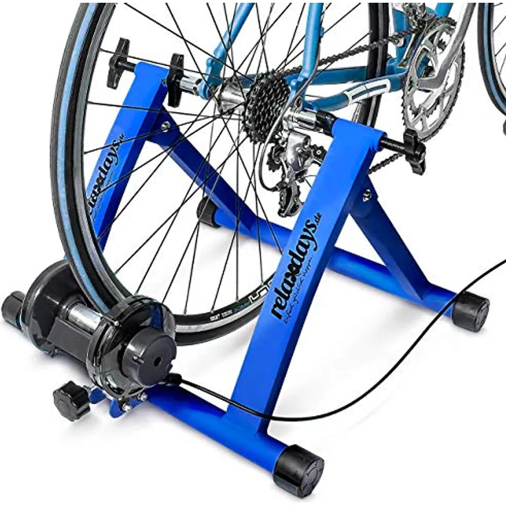 Relaxdays Rollentrainer, 6-Gang Schaltung für 26-28 Zoll Fahrräder, belastbar bis 120 kg, blau, stabile Stahlkonstruktion