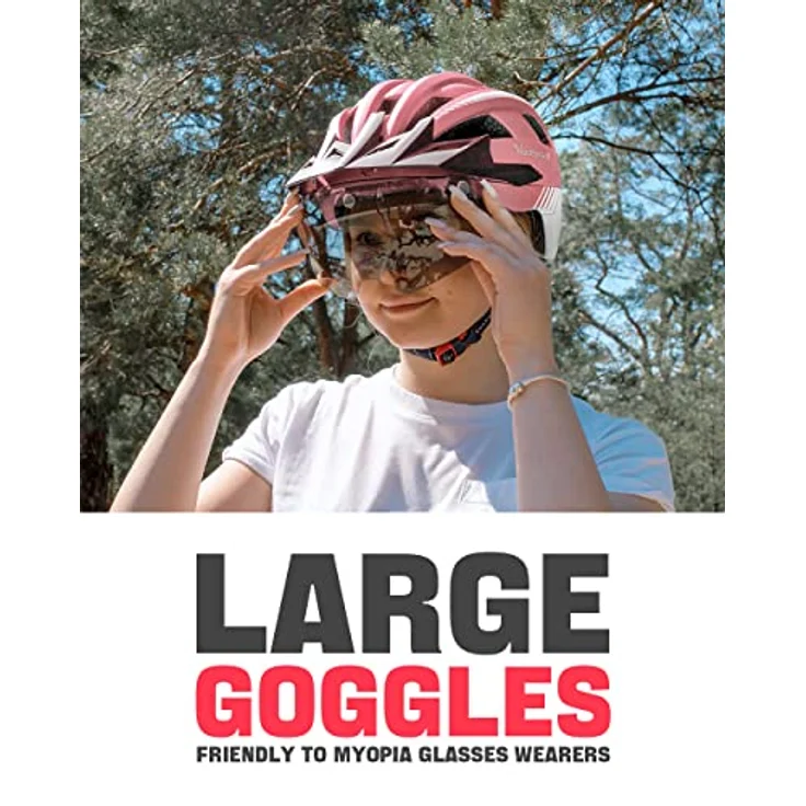 Victgoal VICTGOAL Fahrradhelm mit Abnehmbarer Magnetischer Schutzbrille, Atmungsaktiv und 21 Belüftungskanälen, für Herren Damen, Einstellbare Größe L (57-61 cm), Rosa – Bild 5