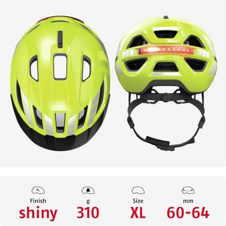 ABUS Urban-I 4.0, Fahrradhelm mit aufladbarem Rücklicht, 2 Leuchtmodi, Zopf-Öffnung, Größe XL, gelb – Bild 3