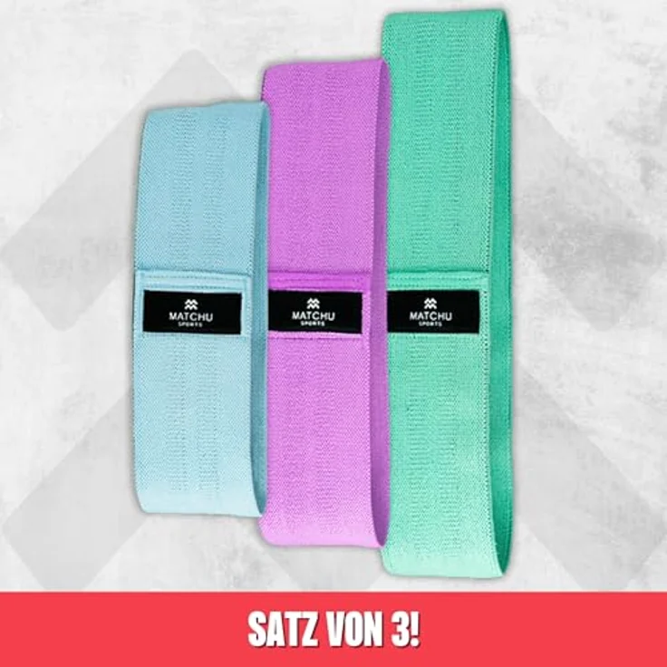 MATCHU Booty Bands 3er Set, Glute Bands mit 45/65/75 KG Widerstand, bequemes Textil, inkl. Tragetasche, tiel/lila/blau – Bild 2