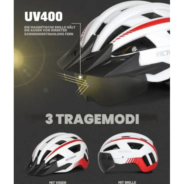 Victgoal VICTGOAL Fahrradhelm mit Visier, USB Rücklicht, abnehmbarer Magnetbrille, M-L-XL Grössenoptionen – Bild 2