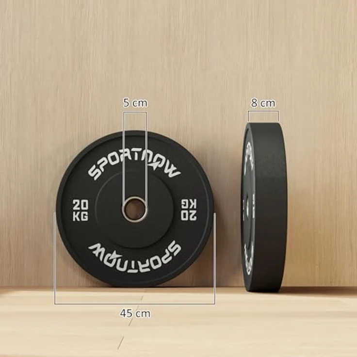 SPORTNOW Hantelscheiben 2er-Set, 2 x 20kg, Gummigewichte mit 5 cm Bohrung für Olympiastangen, Schwarz – Bild 7