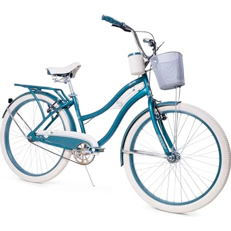 Huffy Deluxe Cruiser Unisex 26 Zoll Fahrrad, Citybike, Türkis, Perfect Fit Rahmen, Deluxe-Sattel, Dual-Density Griffe und Pedale, Alu-V-Bremsen, Drahtkorb und Getränkehalter – Bild 2