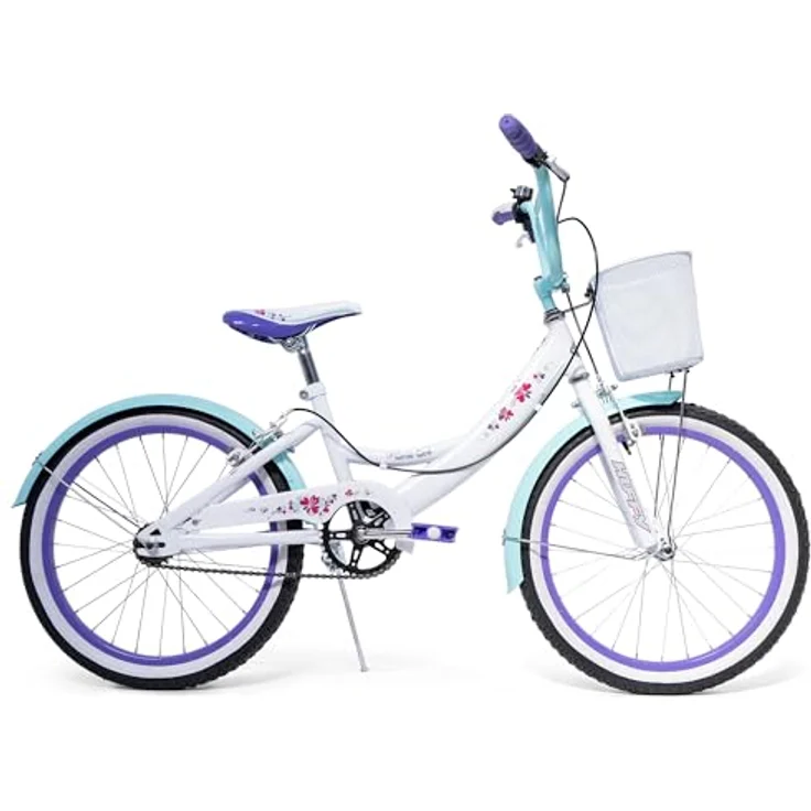 Huffy Girly Girl 20-Zoll Kinderfahrrad, weißes Singlespeed mit Blumengrafik und großem Lenkerkorb – Bild 5