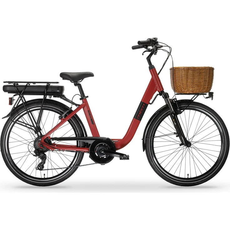 MBM Elektro-Citybike RHEA 28 Zoll, red, mit Bürstenlosem BAFANG Heckmotor und integriertem Gepäckträger-Akku