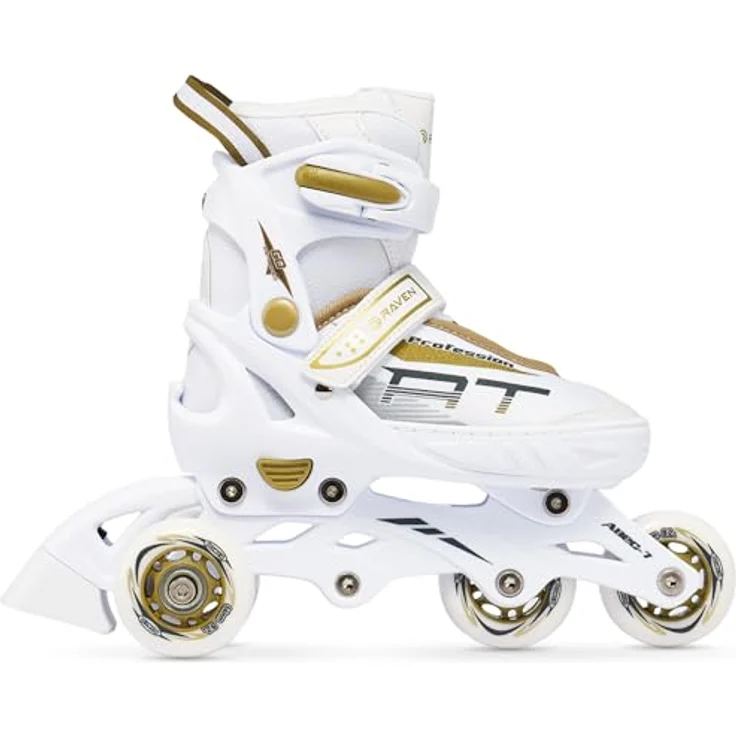 RAVEN Profession 4in1 Inlineskates, verstellbare Rollschuhe & Schlittschuhe, White/Gold, Größe 38-42 (25cm-27,5cm), mit Triple-Vent-System und SAS Shock-Absorbing-System – Bild 3