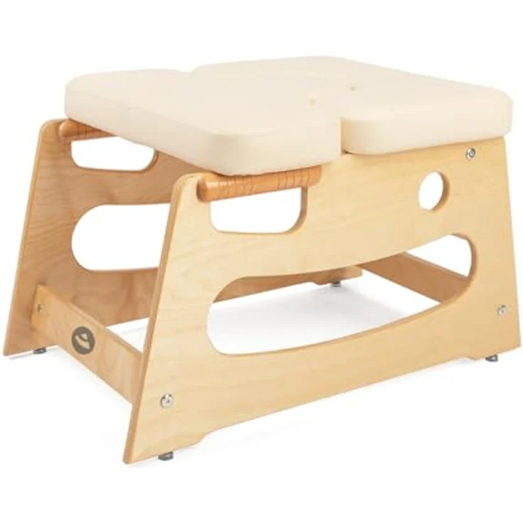 Bodhi Kopfstandhocker, Yoga Hocker aus Holz mit ergonomischen Griffen, Polster für Umkehrhaltung, inklusive Zusatzpolster, beige – Bild 1