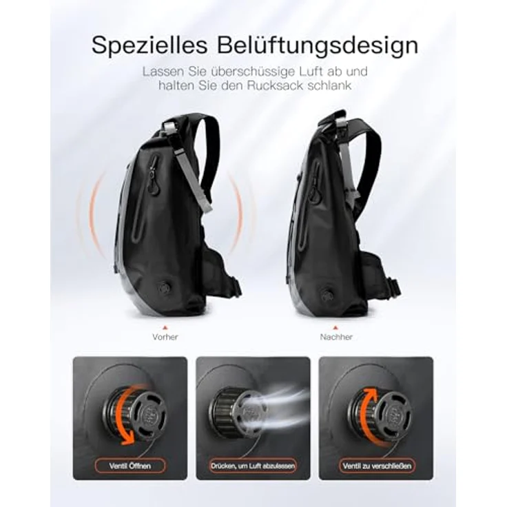 Inateck Fahrradrucksack 25-30L, Wasserdichter Rolltop Rucksack für Herren, mit ergonomischen Trägern und Sicherheitsmerkmalen für Wandertouren – Bild 5