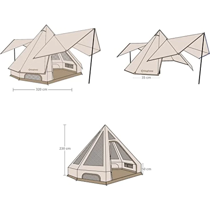 KINGCAMP Tipi Zelt Dschingis 320, Campingzelt für 2 Personen mit 3000 mm Wassersäule, integrierten Sonnensegeln und leichtem Packmaß – Bild 2