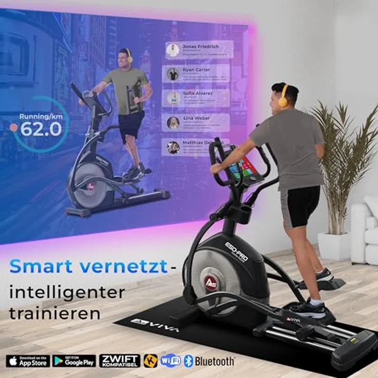 AsVIVA E50 Pro Ellipsentrainer & Ergometer, 32 Widerstandsstufen, elektrische Steigung, App-Steuerung, gelenkschonend, für Zuhause, bis 150 KG – Bild 4