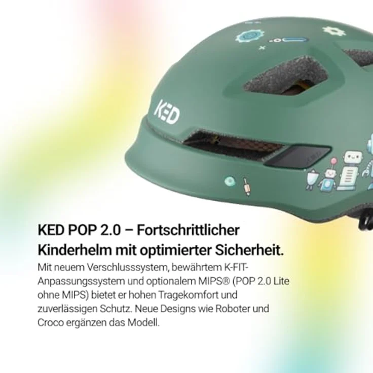 KED Pop II Lite, Kinder Fahrradhelm mit K-FIT System, ultraleicht, Farbe: Robot Matt, Größe: 48-52 (S) – Bild 4