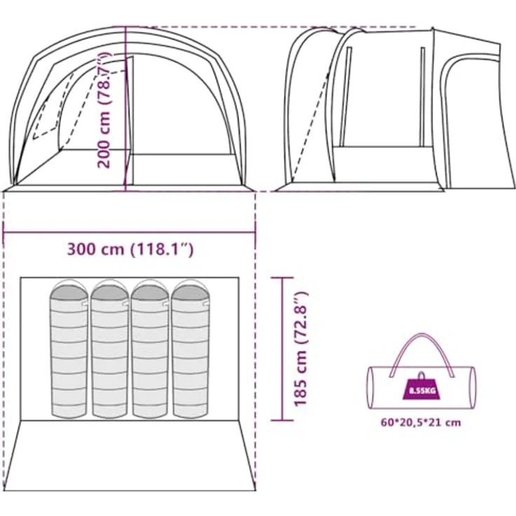 vidaXL Autozelt 4 Personen Grau und Orange, Wasserfestes Campingzelt mit einfachem Zugang und robustem Aufbausystem – Bild 3