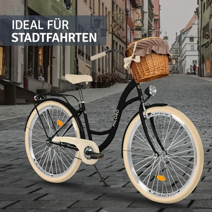 Milordbikes City-Fahrrad, Schwarz-Creme, 46 cm, Aluminiumfelgen, leicht rollende City-Reifen 700C x 35 mm – Bild 6
