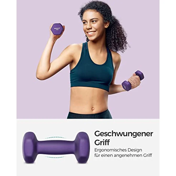 SONGMICS Hanteln, 2er Set, 2 x 1 kg, Hantelset, Kurzhanteln, Hexagon, Neopren-Beschichtung, Krafttraining, Workout, Fitnesstraining, für Zuhause, lila SYL902P02 – Bild 3