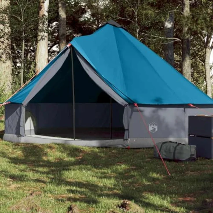 vidaXL Tipi Familienzelt 6 Personen, Campingzelt mit E-Anschluss, wasserdicht und atmungsaktiv, Blau 185T Polyester – Bild 2