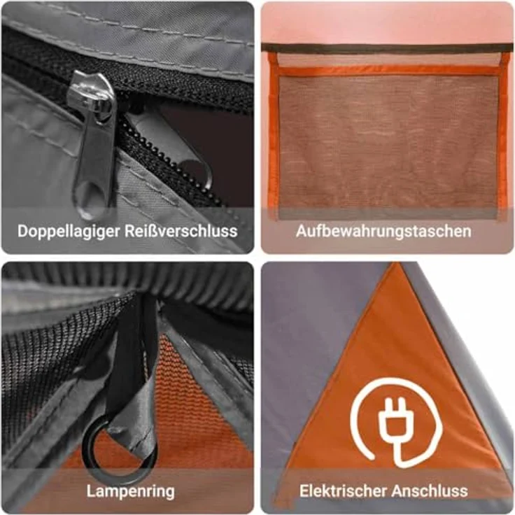 vidaXL Familienzelt, Campingzelt für 8 Personen mit wasserdichtem Design, Belüftung und Insektenschutz, Leicht und Tragbar, Orange – Bild 5