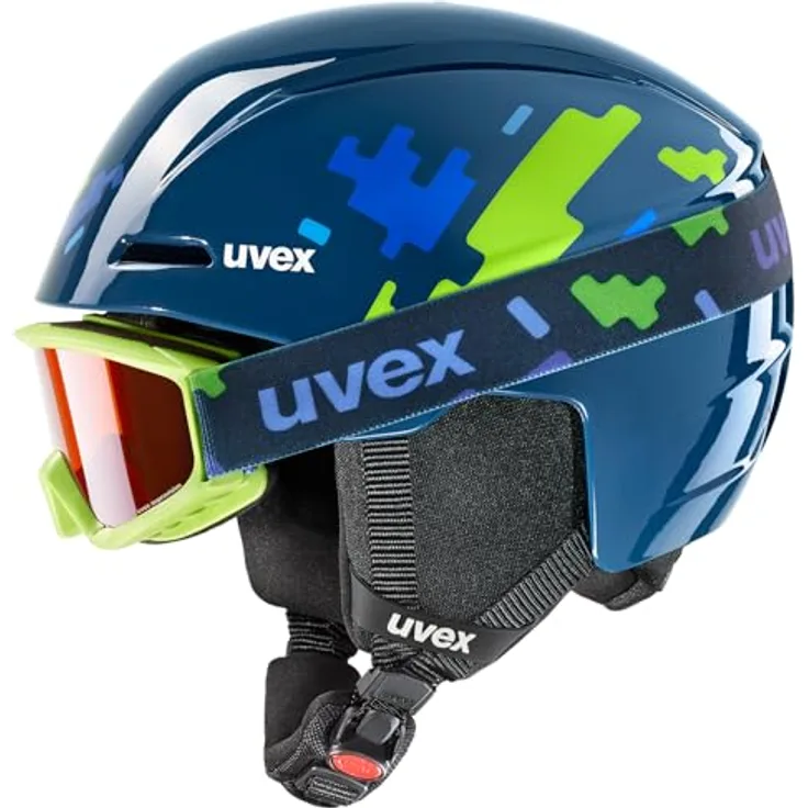 uvex viti Set, leichte Kombination aus Skihelm und Speedy Pro Skibrille für Kinder, blue puzzle, 46-50 cm, 100% UV-Schutz, beschlagfreie Sicht