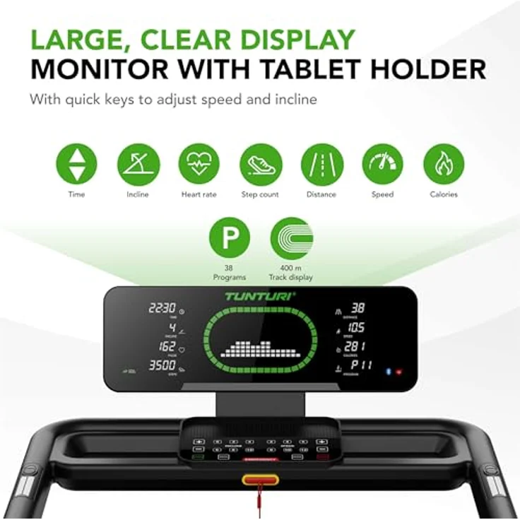 Tunturi Cardio Fit T60 Laufband - Walking Pad mit 44 Programmen, klappbar, kompakt, 0,8 bis 18,0 km/h, 140 x 50 cm große Lauffläche, für Zuhause – Bild 2