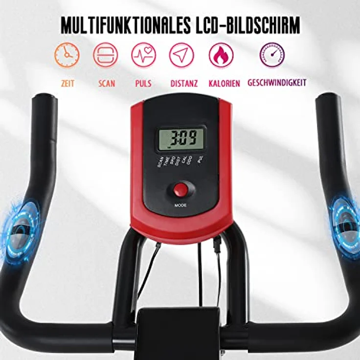 ISE Ergometer Heimtrainer Fahrrad, Indoor Cycling Bike mit Programm und Display, Armauflage, Pulsmesser, Fitnessbike Zuhause, SY-7005-1 – Bild 3