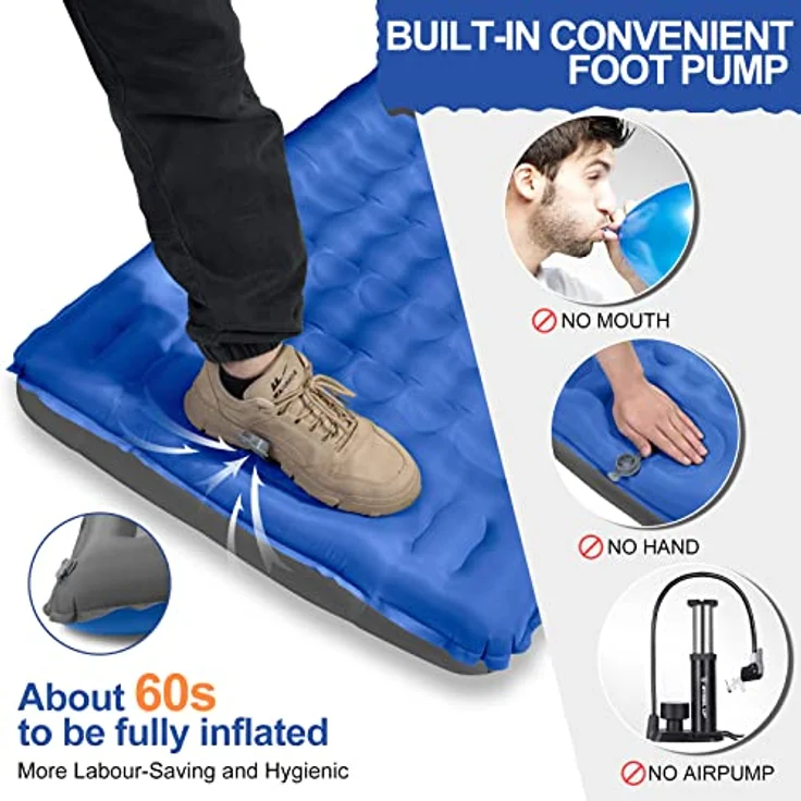 WARMTUYO Isomatte Camping 12CM, Aufblasbare Matratze mit Fußpumpe und Kissen, Ultraleicht und Wasserdicht für Outdoor, Anti-Ripstop Schlafmatte, 1 kg – Bild 5