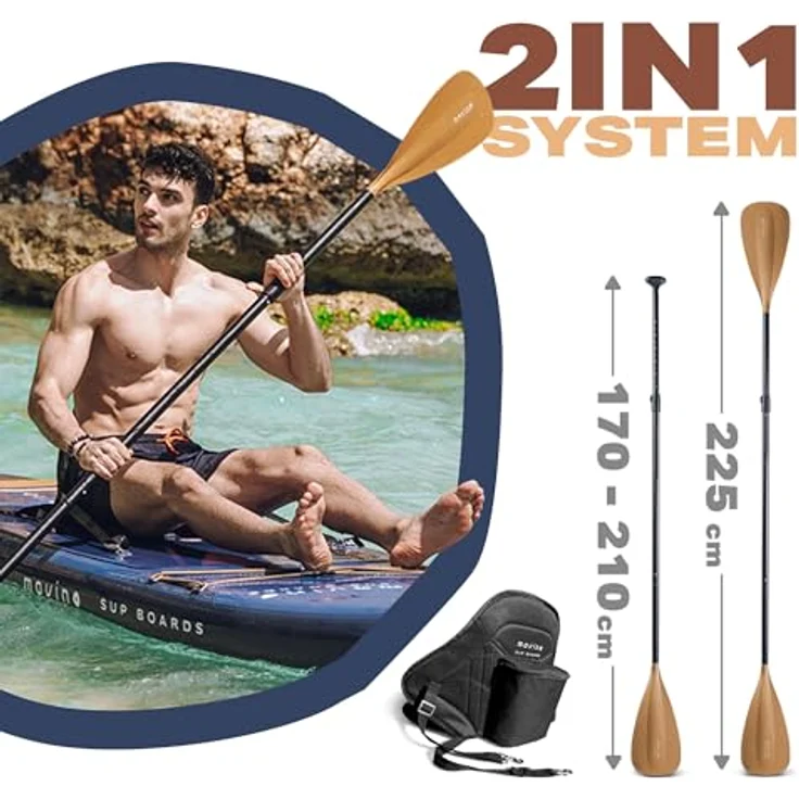 Movino SUP-Board MOVINO GARDA 2in1 Set, Allround mit 150 kg Traglast, 10'10", geschweißte Kanten, rutschfester EVA-Schaum, komplette Ausrüstung inkl. Kajaksitz, Rucksack, Pumpe, Paddel und Reparaturset – Bild 5