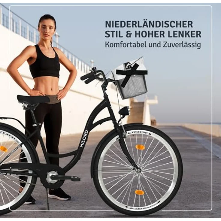 Milordbikes City-Fahrrad, 46 cm, schwarzes Metall, leichtgängige 700C Reifen, inkl. Trägersystem – Bild 4