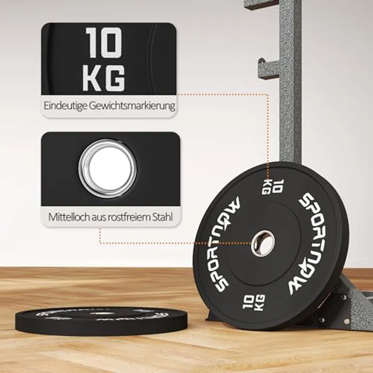 SPORTNOW Hantelscheiben 2er-Set, 2 x 10kg Gummigewichte mit Ø 50 mm Bohrung, Schwarz, für Olympiastangen – Bild 5
