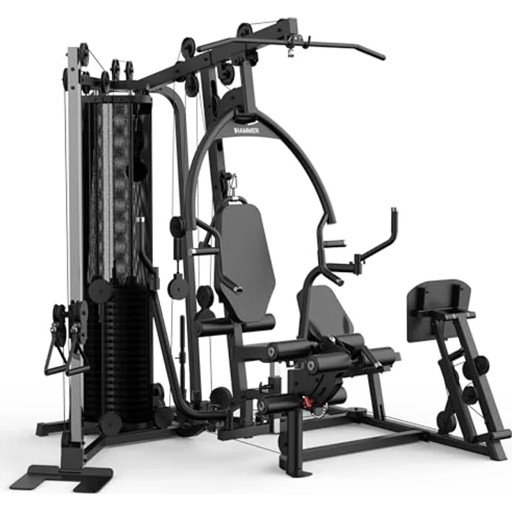HAMMER Kraftstation Autark 6800 ´26, Studio-Trainingsturm mit 100 kg Gewichtsblock, Beinpresse, 10-fach verstellbarem Kabelzug und Butterfly-System – Bild 1