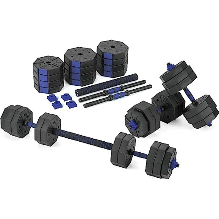 Gymtek Hanteln Set 2in1 Kurzhanteln und Langhantel, verstellbar, 2er Set, PE- und ABS-Material, Blau 2x15kg