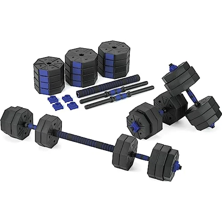 Gymtek Hanteln Set 2in1 Kurzhanteln und Langhantel, verstellbar, 2er Set, PE- und ABS-Material, Blau 2x15kg – Bild 1