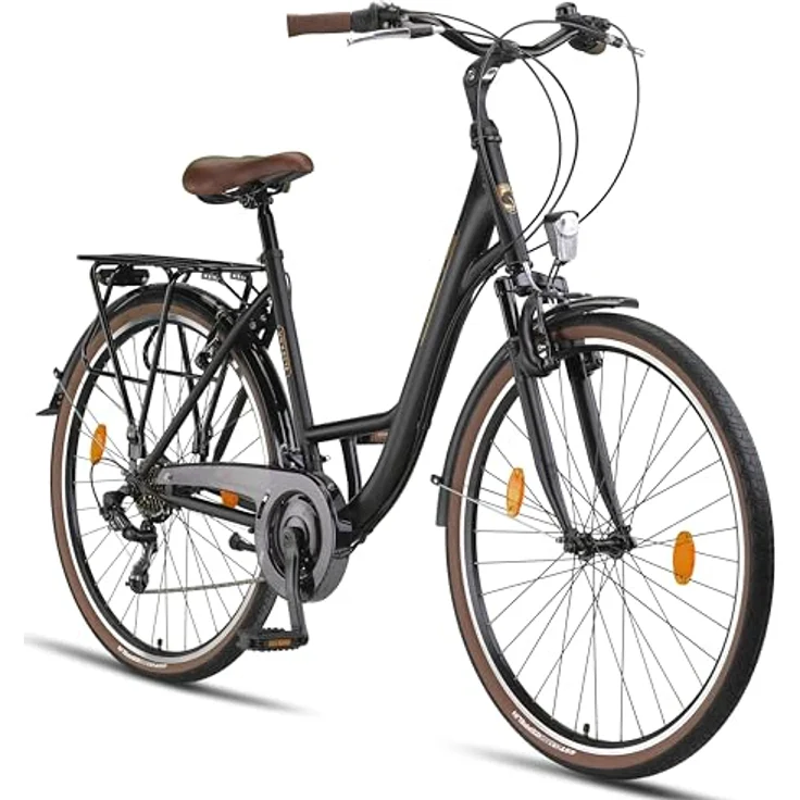 Licorne Bike Premium City Bike in 24,26 und 28 Zoll - Shimano 21 Gang-Schaltung - Hollandfahrrad - Violetta - Schwarz – Bild 1