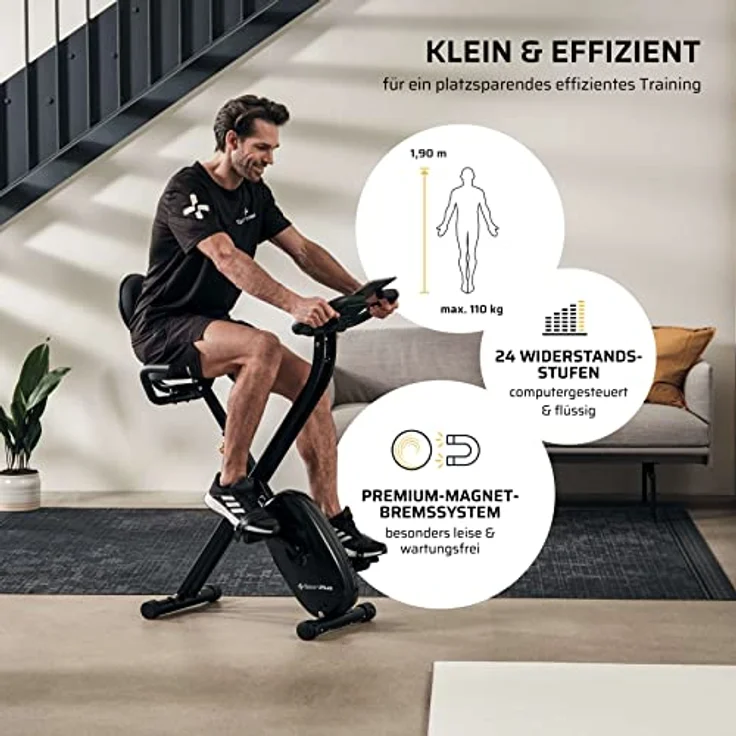 SportPlus Heimtrainer klappbar, Ergometer-Fahrrad faltbar mit Rückenlehne, Pulsmessung, Trainingsprogramme, 24 Widerständen – Bild 4