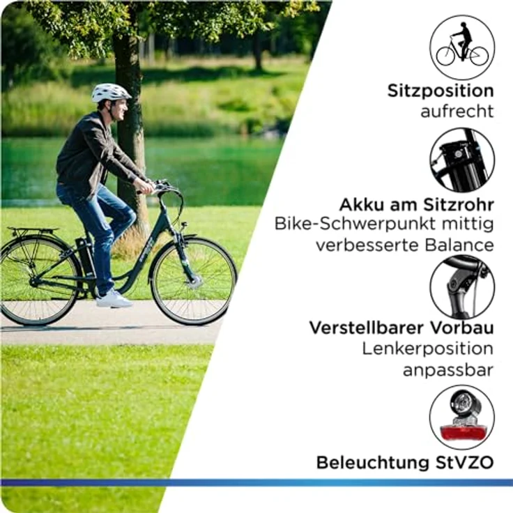 ZÜNDAPP Green 2.7 28 Zoll E Bike Damen Elektrofahrrad mit Rücktrittbremse, 3 Gang Schaltung, 374 Wh Akku (schwarz/blau) – Bild 5