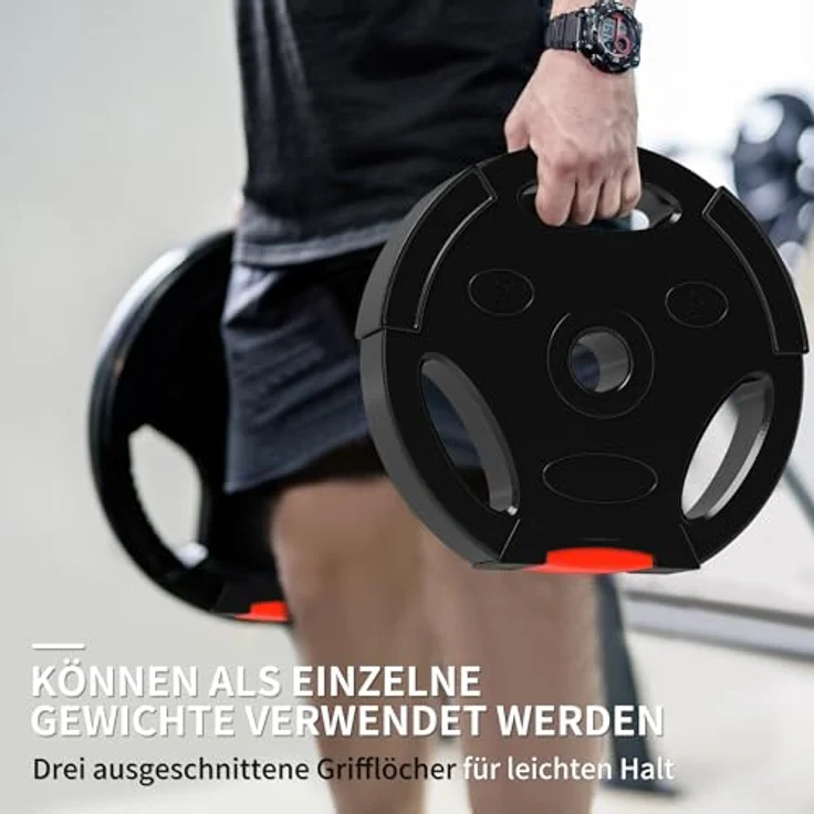 SPORTNOW Hantelscheiben Set von 4, Tri Grip mit 30 kg, geeignet für 2,5 cm Hantelstange, Schwarz – Bild 3