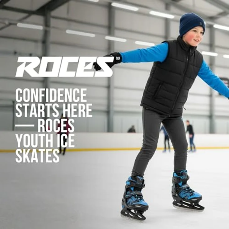 ROCES Jokey Ice 3.0, verstellbare Schlittschuhe für Kinder, schwarz-Astro Blau, Größe 26/29, anatomisch gepolstert, mit schnürverschluss und Velcro-Ristband – Bild 2