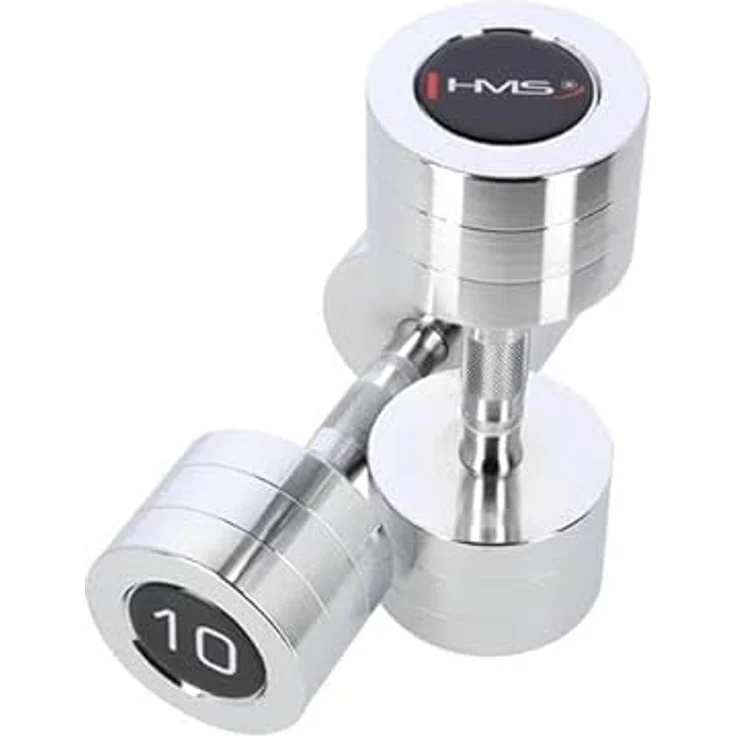 HMS Chrome dumbbells 2x10 kg HMS CHD10, Verchromter Stahl, rauer Griff, 27 mm Durchmesser – Bild 2