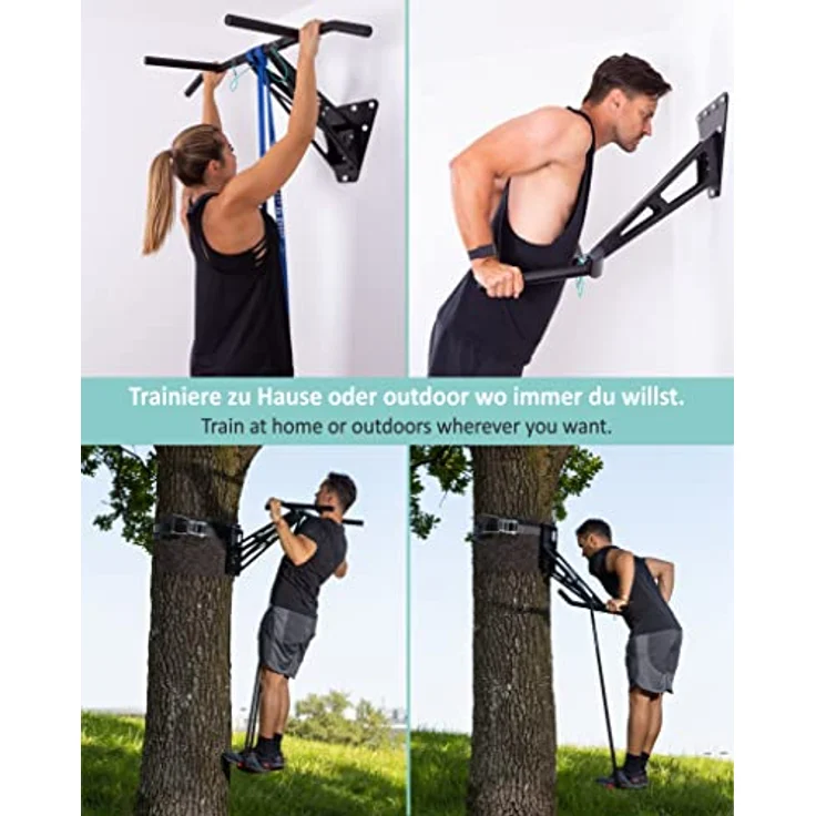 PULLUP & DIP Premium Klimmzugstange und Dip Stange, mobile Indoor- und Outdoor-Fitnesslösung, robustes schwarzes Stahl-Design, über 35 Übungen inklusive Übungsguide – Bild 3