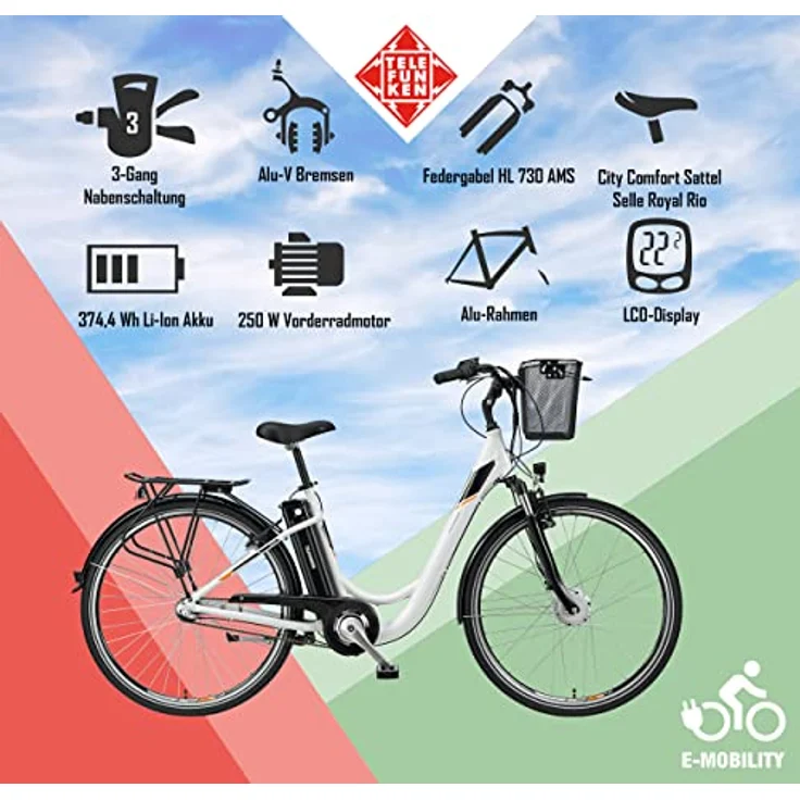 TELEFUNKEN E-Bike Damen 28 Zoll Elektrofahrrad - Pedelec Citybike Alu, Frontmotor 250W, 10,4Ah 36V Akku, RC830 Multitalent, schwarz – Bild 5