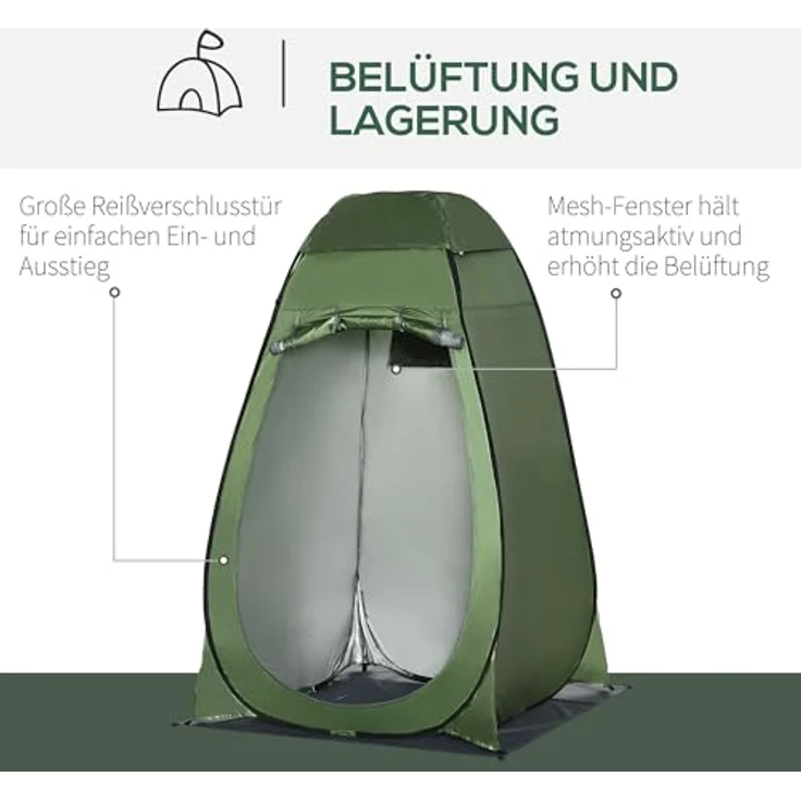 Outsunny Pop up Duschzelt, mobiles Toilettenzelt mit Wetterfesten Paneelen und Tragetasche, Dunkelgrün, 126 x 124 x 189 cm – Bild 3