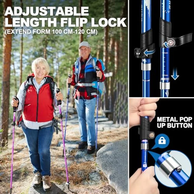 COVACURE Faltbare Wanderstöcke, Teleskop Nordic Walking Stöcke 110-130 cm verstellbar, leicht mit Gummipuffer für Damen und Herren (Blau) – Bild 5