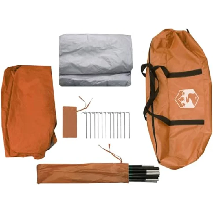 vidaXL Kuppelzelt für 4 Personen, wasserdichtes Campingzelt mit E-Anschluss, orange, 6.80 kg, 350 x 280 x 155 cm – Bild 9