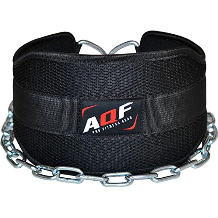 AQF Dip Gürtel Mit Stahlkette, Neopren Fitness Gewichthebergürtel, Gewichtsgürtel, Bodybuilding Dip Belt, Dipgürtel Kraftraining Gürtel Dips Herren Damen (Schwarz) – Bild 2