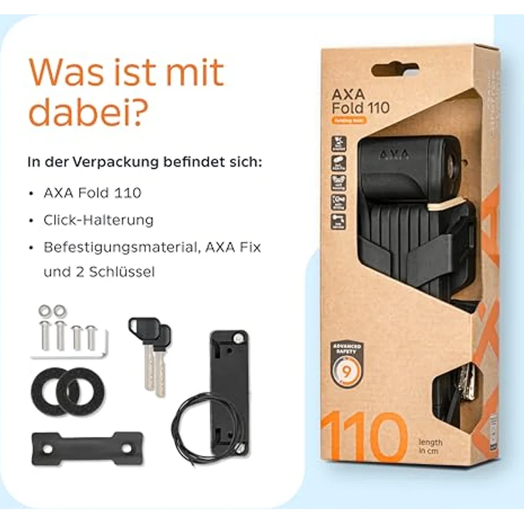 AXA Fold 110 Faltschloss, 110 cm Länge, Sicherheitsstufe 9, Halterung mit Tracking-Tag-Fach, inkl. 2 Schlüssel – Bild 2