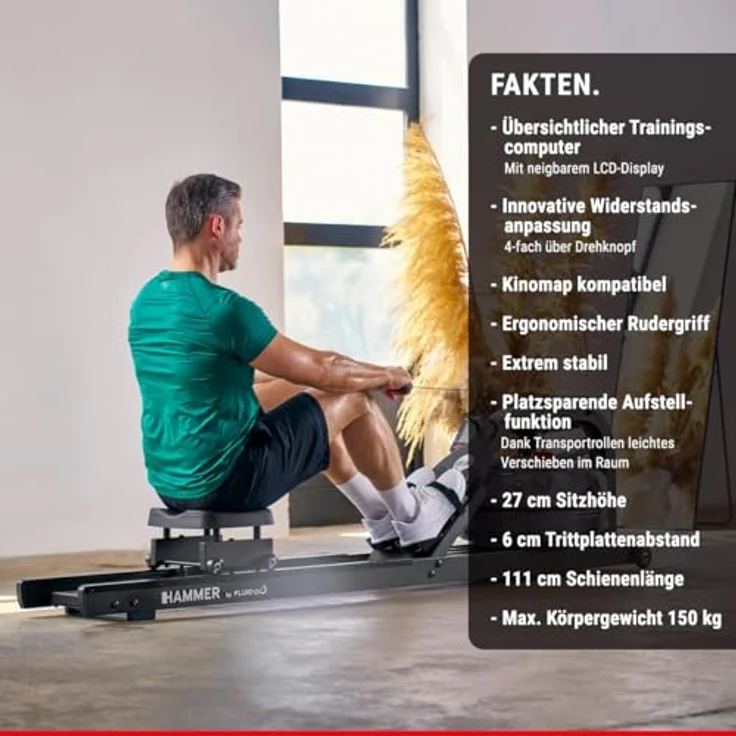 HAMMER Wasser Rudergerät RowFlow 10.0, klappbar, mit 4 Widerstandsstufen, Kinomap-kompatibel, Stahlgehäuse – Bild 2