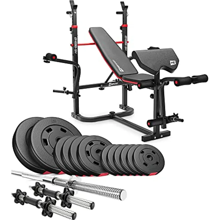 Hop-Sport Hantelbank Kraftstation 1065 mit Lang-, Curl- & Kurzhantel Gewichte 38kg bis 135kg (38kg Gewicht: Lang- & Kurzhantel) - Preisvergleich