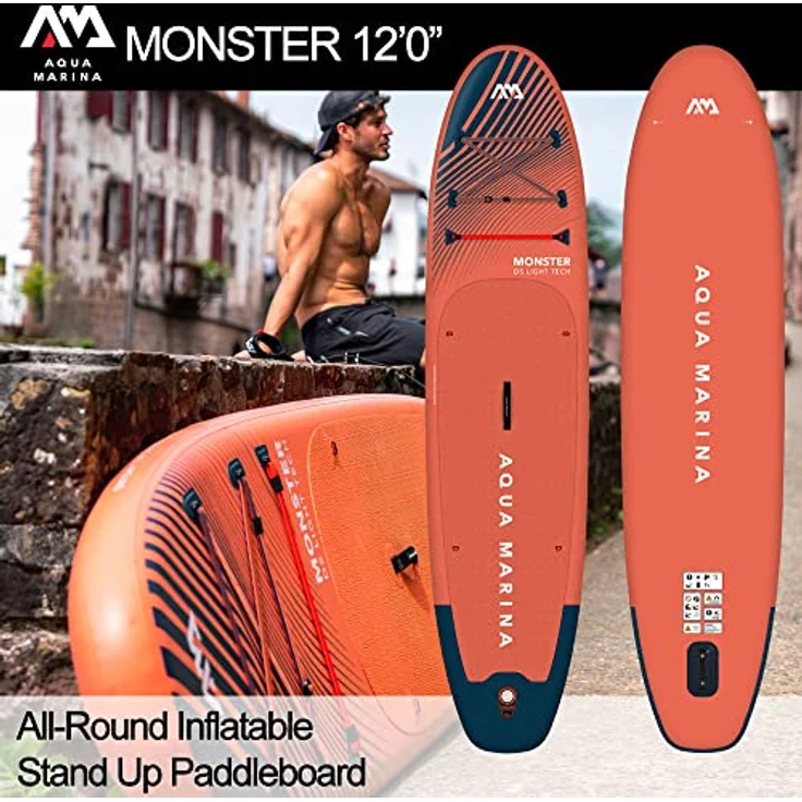 Aqua Marina MONSTER 12'0" iSUP Board Set aufblasbar Stand Up Paddle Surfboard 366cm, Stabilität und Vielseitigkeit, blau – Bild 2