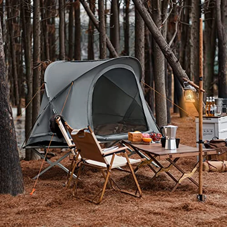 SoBuy faltbar Survival-Zelt Feldbett 4 in1 Camping Set Outdoor Hellgrau BHT ca. 194x147x87cm OGS60-HG – Bild 3